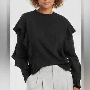 A New Day Black Pullover Crewneck Long Sleeve With Ruffle Details Size Medium